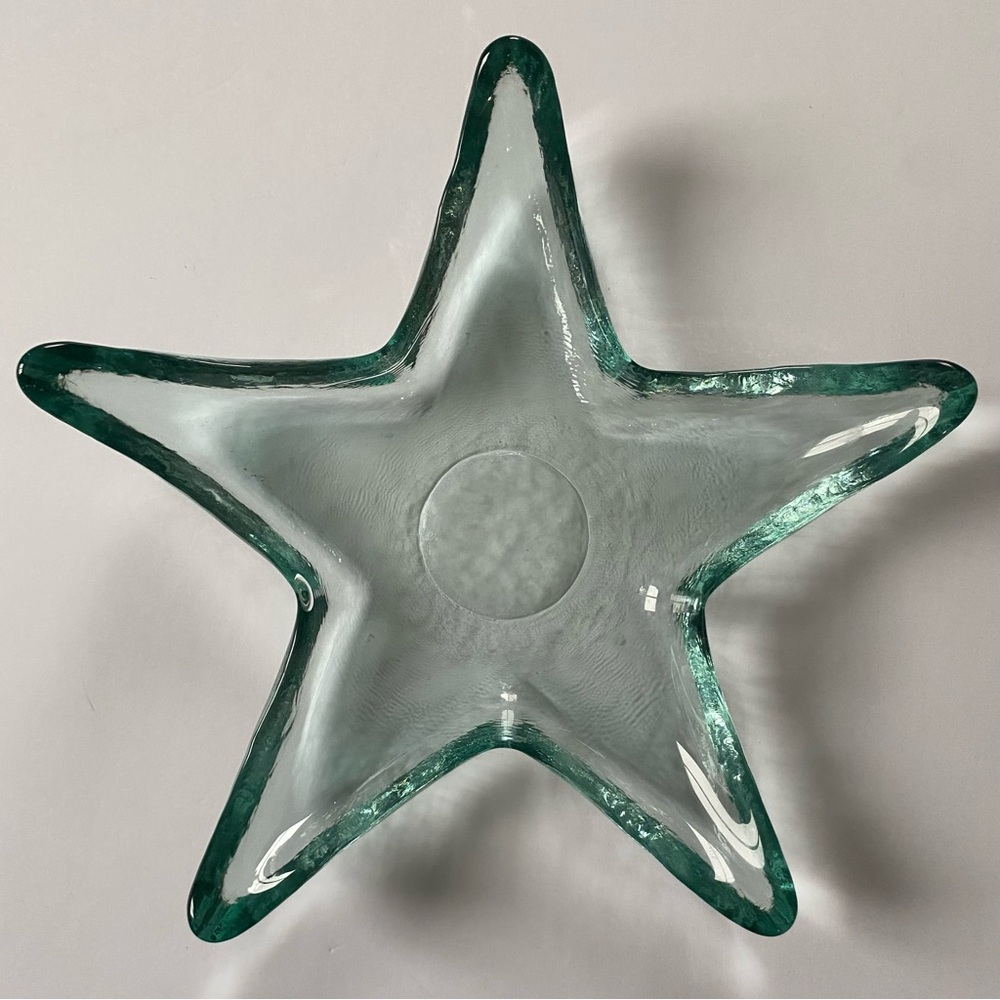 Starfish Green Recycled Glass Dish 10” Spain Beach Nautical Coastal Bowl EUC
